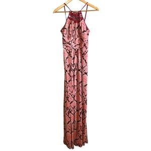Marciano Pink Stretch Silk High Neck Summer Formal Column Maxi Dress Small‎